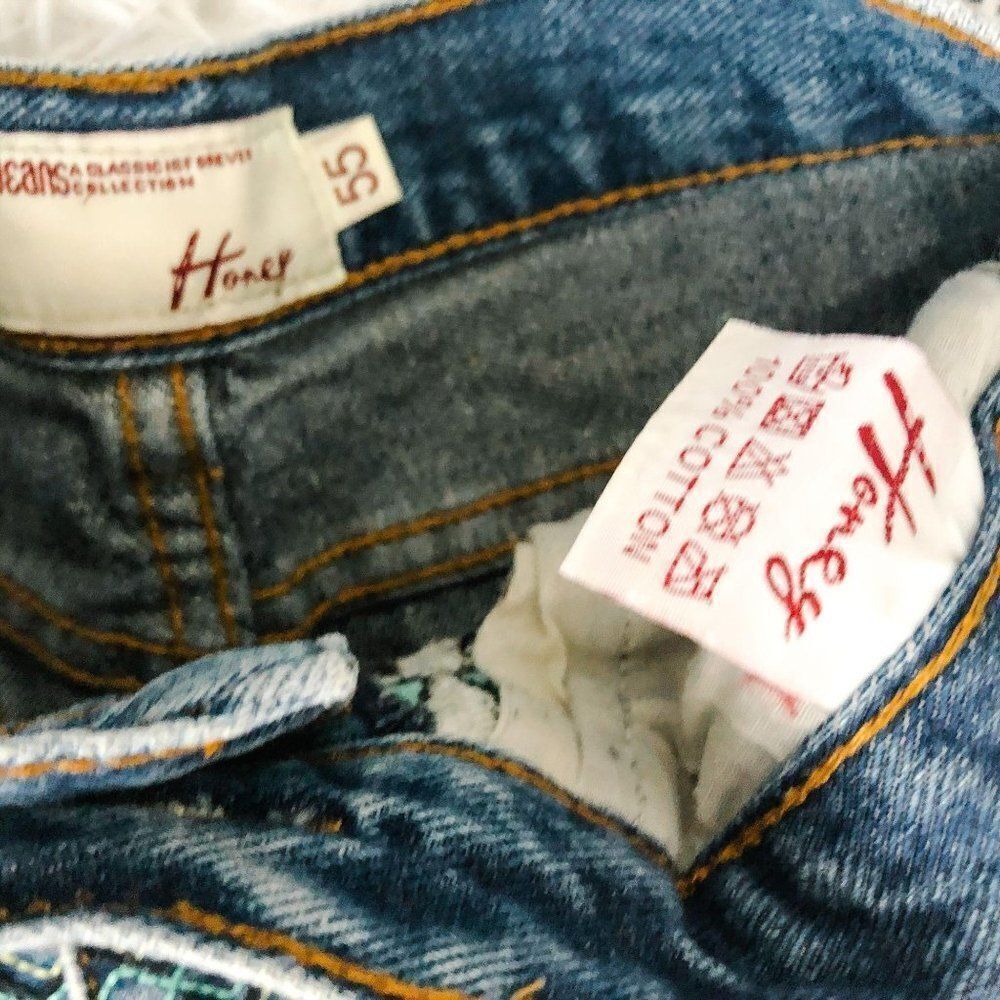 High Waisted Aztec Tribal Embroidered Jean Shorts - Picture 5 of 6